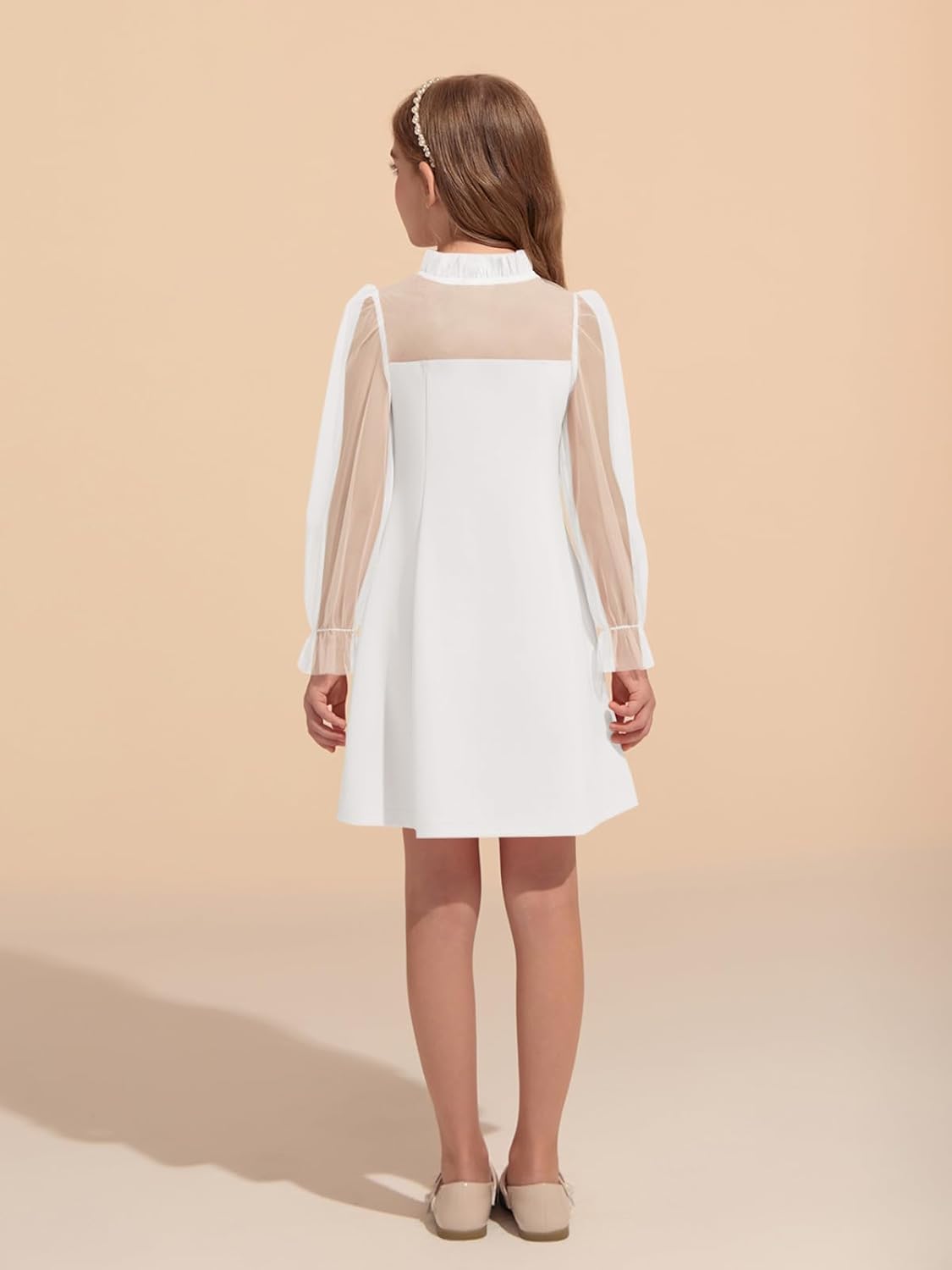 Haloumoning Girls Dresses Contrast Mesh Puff Long Sleeve Dress Kids High Waist A Line Wedding Party Dress 5-14Y - Image 5