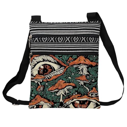 Evil Eye Mushroom Messenger Bag Small Ethnic Pattern Printed Adjustable Strap Crossbody Zipper Bag Evil Eye Mushroom Phone Bag Wallet Cute Shoulder Handbag for Women Friends -1