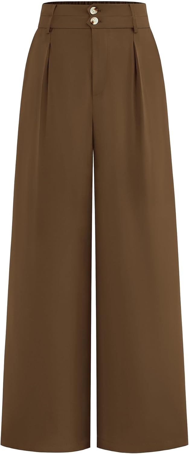 BTFBM Women Wide Leg Dress Pants 2026 High Waisted Button Pleated Business Casual Trousers Office Work Palazzo Pants