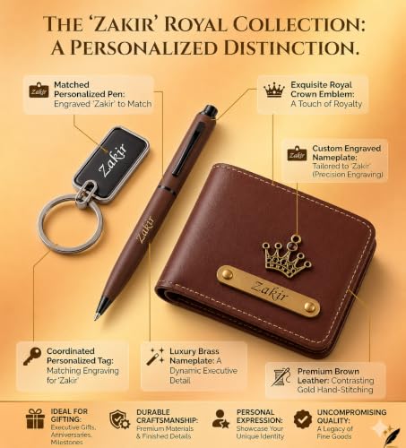 Image of Personalized Name Wallet, Pen & Keychain Combo for Men (Brown) | Customised Mens Wallet Name Engraved with Charm | Customized Corporate Gift Set for Office | Personalised for Husband, Boys