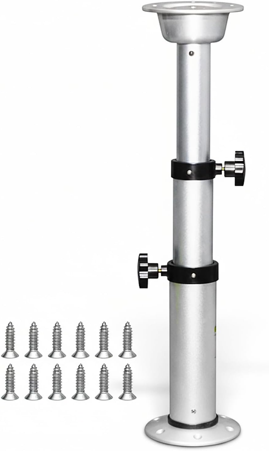 Adjustable RV Table Pedestal 16.8 to 29.5 Inch, 3-Stage Manual Aluminum Leg for Camper Marine Boat, Detachable Telescopic Base, Convert Dinette to Bed, Heavy Duty Silver