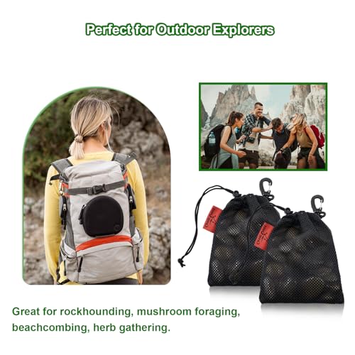 Small Mesh Foraging Bags with Clip, 4 Pack Drawstring & Toggle Closure Foraging Pouch for Rock Collecting, Mushroom Hunting, Beachcombing, Fastening Hook Nylon Harvesting Pouch for Adults Women 6"x8" - image 6