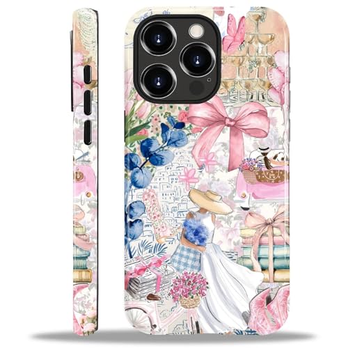 DAIZAG Case for iPhone 15 Pro Max,Mixed 2 Layer Design Shockproof Soft TPU Ddouble Protection Phone Case for iPhone 15 Pro Max-Magazine Books Flower Bow Collage - image 4