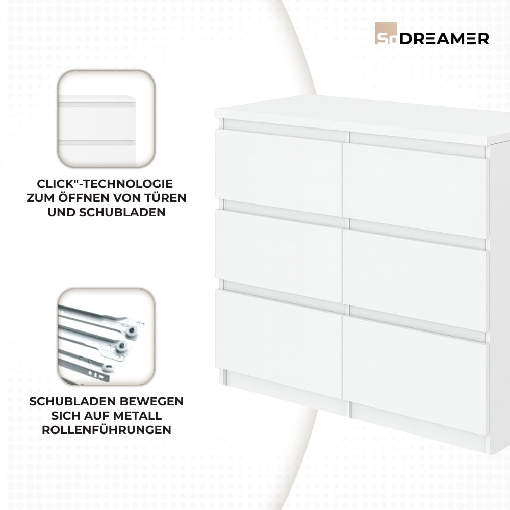 SoDREAMER 6-Schubladen Kommode Sonoma Weiß - Stauraum Für Jedes Zimmer