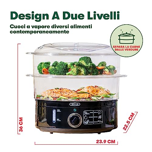 bella Vaporiera a Due Livelli con Contenitori Impilabili e Base Staccabile per Una Cottura Rapida e Simultanea - Spegnimento Automatico e Protezione Contro l'Ebollizione a Secco, Capacità 7 L, Nero - immagine 5