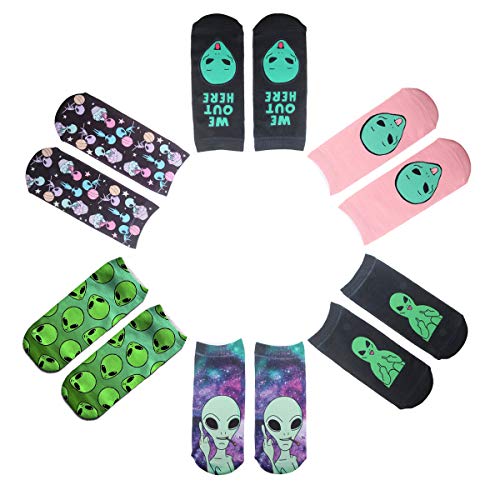 6 Pack Funny Alien Printed Ankle Socks Bulk Novelty Gifts for Her Girls Women (Alien 2)