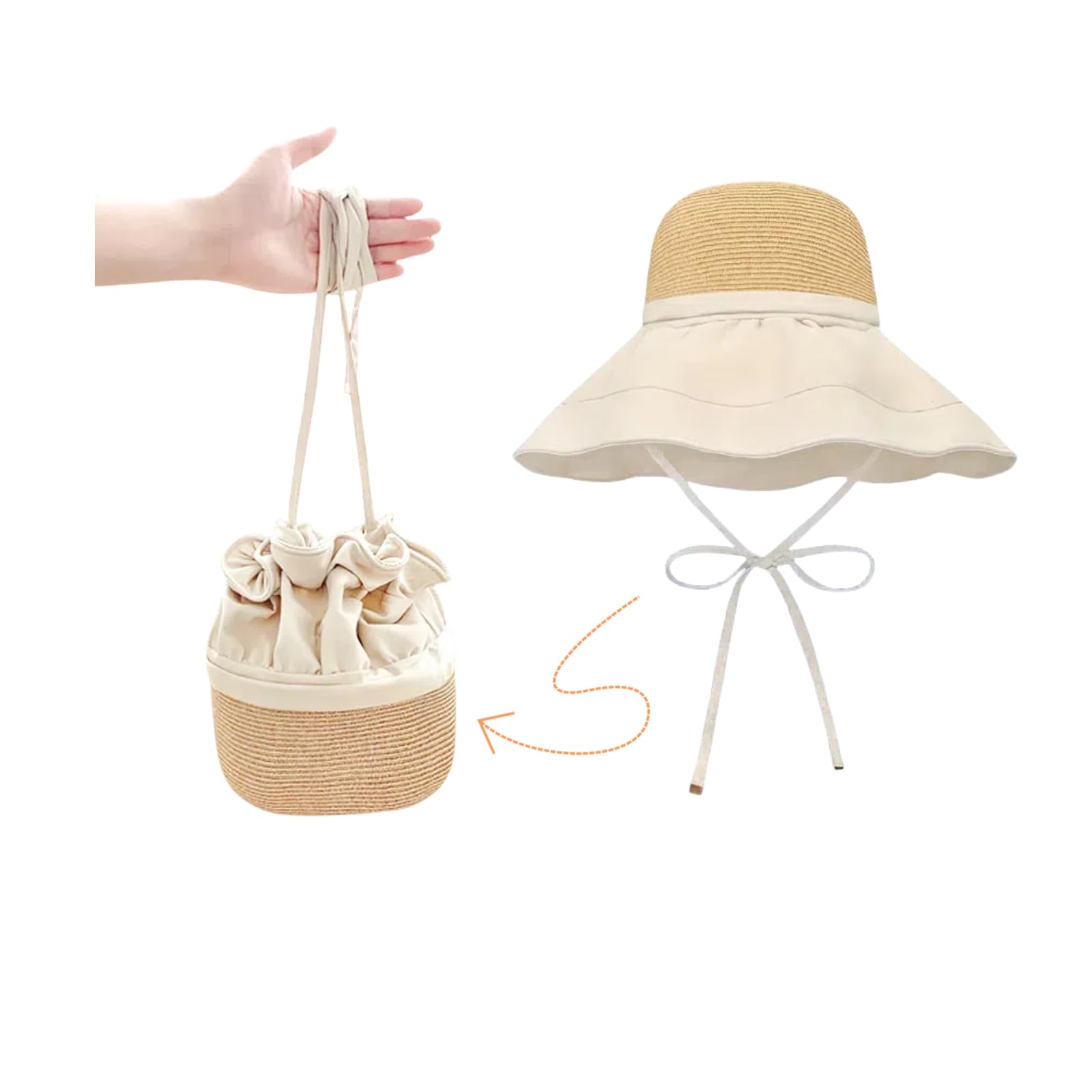 LyoveuH1 Sun Visor Hat Straw Hat Wide Brim Beach Hat UV Protection Summer Hat for Women 2IN1 Shoulder Bag