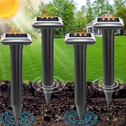 Maulwurf Vertreiber Testsieger, Solar Maulwurfschreck Maulwurf Vertreiben für Abwehr von Wühlmaus Vertreiben und Erdhörnchen in Rasen, Automatik Abwehr Wasserdicht(4er Pack)