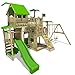 Produktbild FATMOOSE Spielturm Klettergerüst PacificPearl mit Schaukel & apfelgrüner Rutsche, Spielhaus mit Sandkasten, Leiter & Spiel-Zubehör