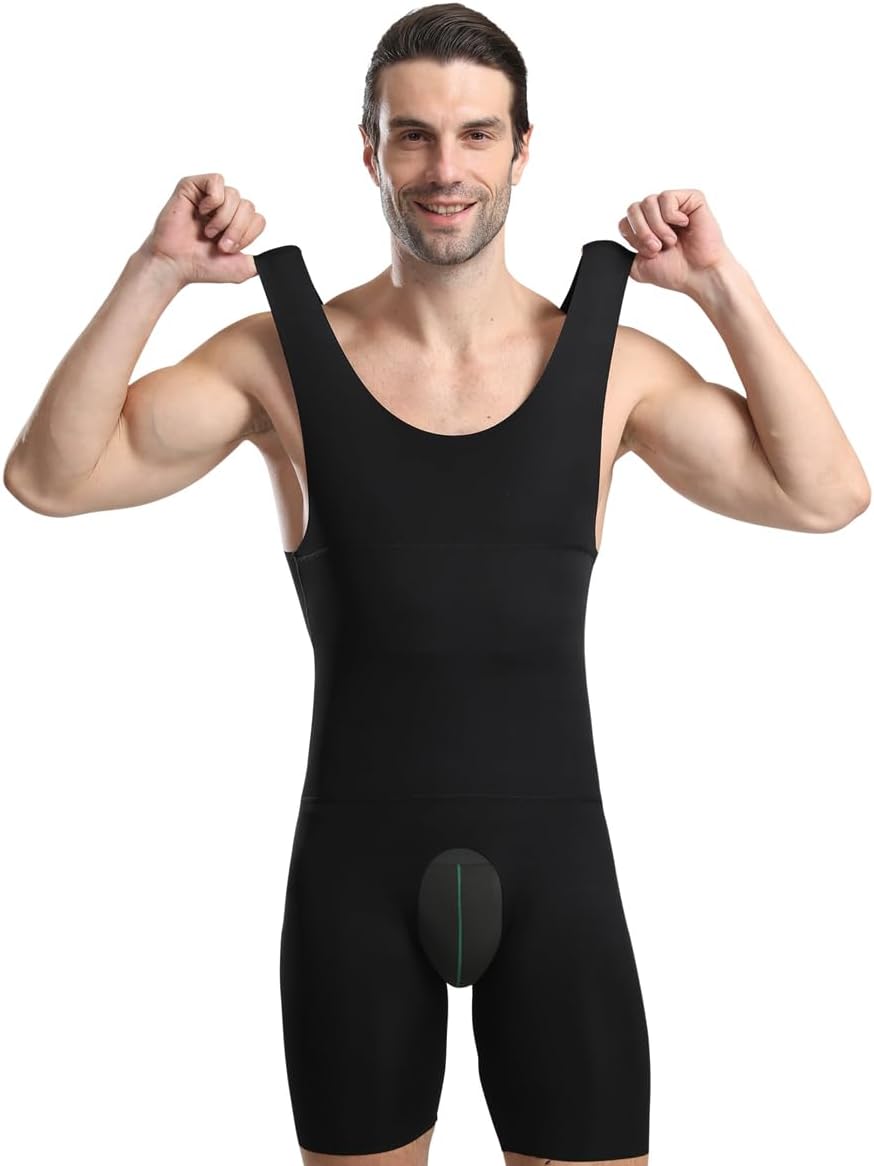 BaronHong Mens Sleeveless Full Body Shaper Underwear Slimming Compression Bodysuit Shapewear Tummy Chest Control