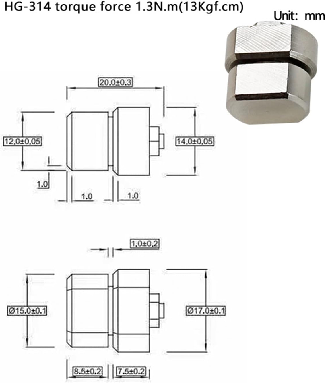 360-Degree Free Stop Small Damping Iron Hinge Torque Shaft 1Pcs(HG-314-1.3N.m)