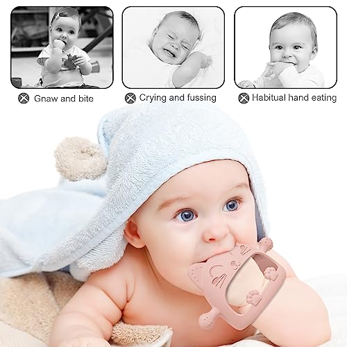 Image of YomauiYee Baby Teething Toys 0-6 Months - Pink Silicone Cat Teether - Anti-Drop Mitten Teether for Soothing Sore Gums - Baby Teether Toy for 6 to 12 Months - Ideal Travel Essentials for Moms