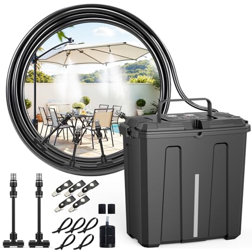 Ausic Portable Misting System, Outdoor Misters for Outside Patio Cooling, 9L Bucket with Built-in 10000mAh Battery & PCS Pump, for Outdoor Sports/Patio/Umbrella/Pasture/Greenhouse/Canopy/Camping