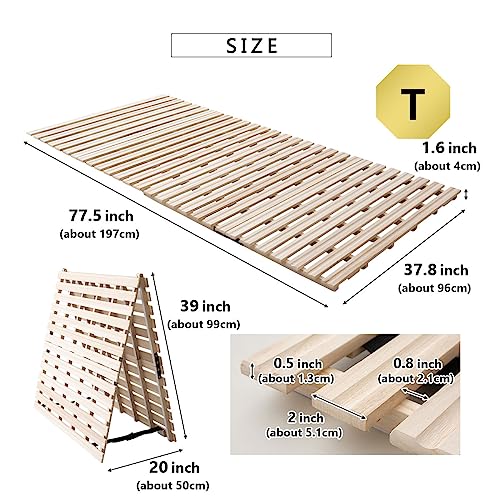 EMOOR Wood Half-Fold-Type Slatted Bed Twin for Japanese Floor Futon, Franco-Tower, Unpainted Paulownia, Floor Sleep Bedding Guest Minimalist Tatami Mat Natural by EMOOR - Image 3