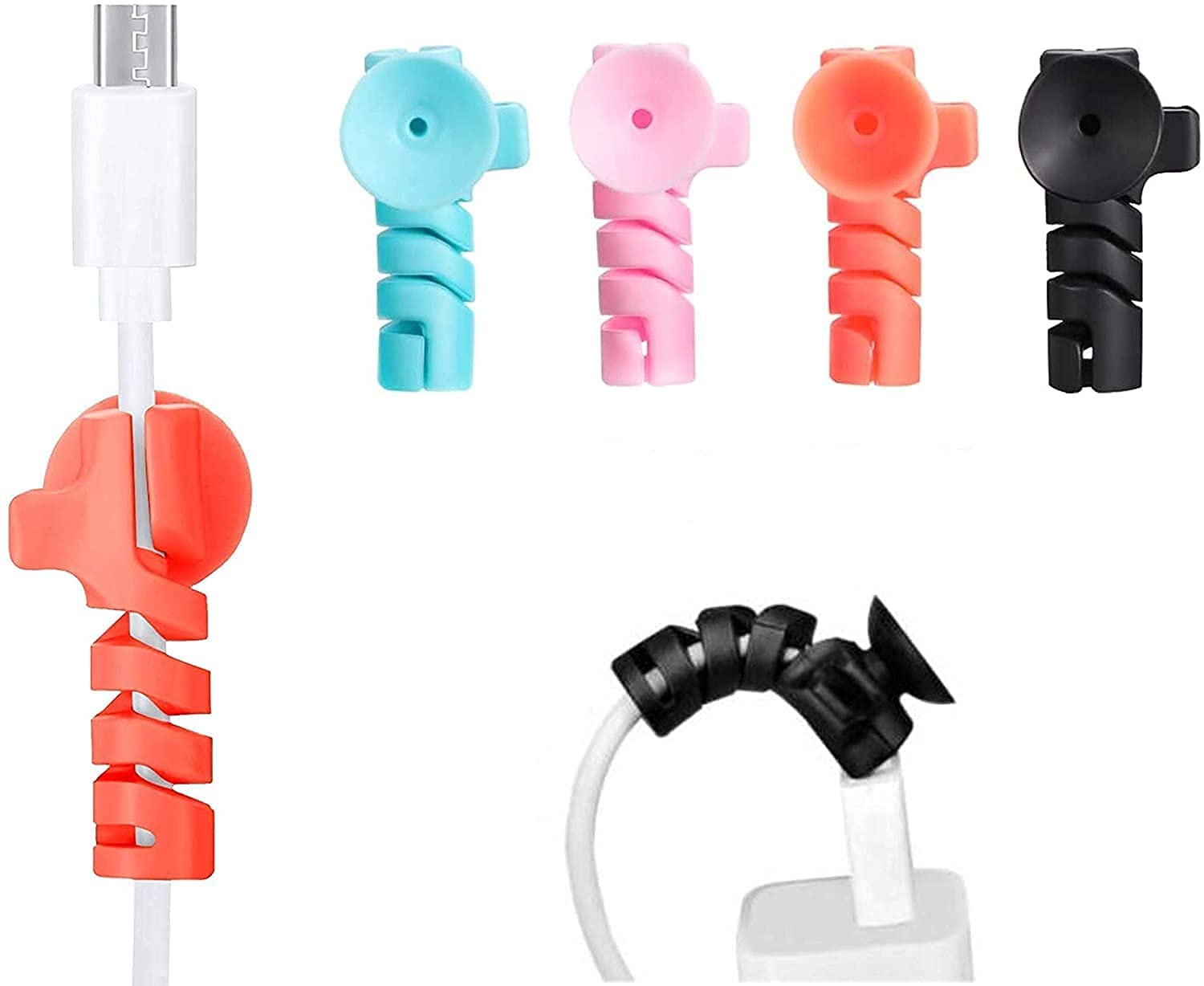 Cable Saver, Protector with Suction Cup, Compatible for All Mobile & Tablets Data Cable, Earphones (4 piece pack)