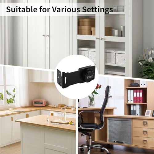 Image of 2 Pcs Combination Rotary hasp Lock, 4 in Metal Padlock Hook, with 3-Digit Combination Cabinet Lock, Suitable for cabinets, Drawers,Closets and Other Door Security Combination Locks(Black)