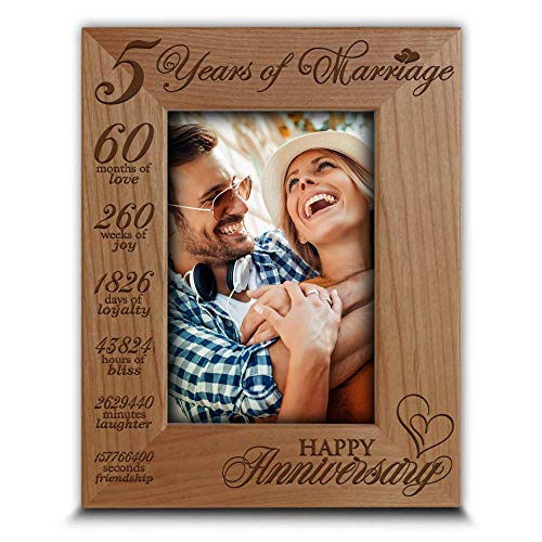 Bella busta- Happy 5th anniversary-5 años de matrimonio, meses, semanas, días, horas, semanas, minutos, seconds- 5ª aniversario Gift- grabado piel marco de fotos