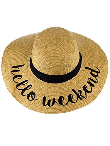 C.C Women's Paper Weaved Crushable Beach Embroidered Quote Floppy Brim Sun Hat