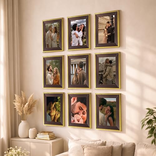 Image of Art Street Luxury Photo Frame for living room, Modern Step Design Photo Frames for Photograph, Art Work, Kids Room Set of 9 (8x12 Inch, Gold)