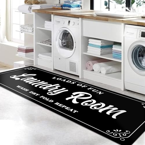 Laundry Room Rug Non Slip Stylish Farmhouse Floor mats 20x47inch(Black)