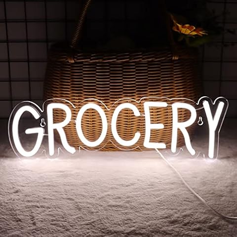 JFLLamp Grocery Neon Signs for Wall Decor Neon Lights for Bedroom Led Business Signs Suitable for Variety Store Groceries Christmas Birthday Party 5V Power Adapter, 16.2 * 4.9 Inch(White) Cover