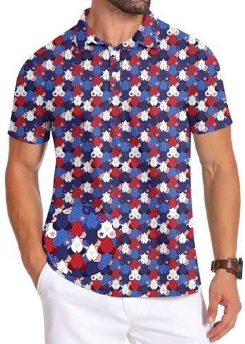 JDyymiys Funny Golf Shirts for Men Short Sleeve Funny Print Quick-Dry Polo Shirts for Hawaiian Beach Summer 4th of July Golf Shirt Medium