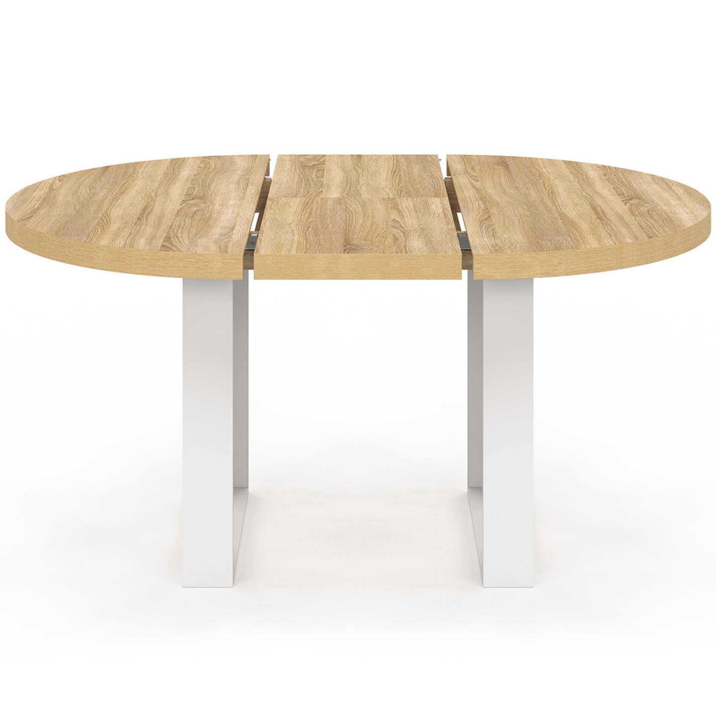 IDMarket Phoenix - Mesa de comedor extensible redonda (4 – 6 personas, madera y blanco, 110 – 150 cm)