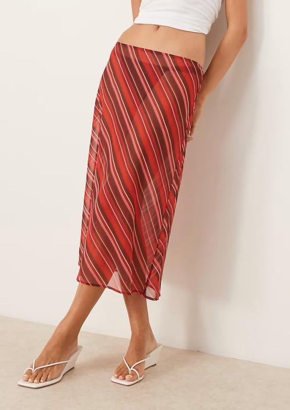 Juakoso Women Polka Dot Sheer Midi Skirt Sexy See Through Low Rise Long Skirt Flowy Mesh Cover Up Maxi Skirts Beachwear - Image 2