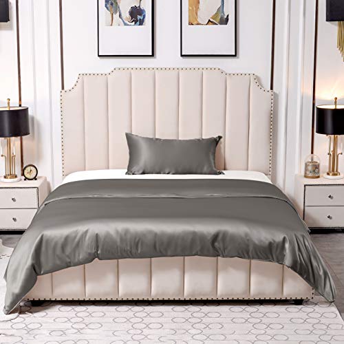 THXSILK 25 Momme Seidenbettwäsche Set 2 teilig, Bettbezug 155 x 220 cm und 40 x 80 cm Kissenbezüge, Hypoallergen Maulbeerseide Bettwäsche Set, Ultra Weich und Glatt, Holzkohle