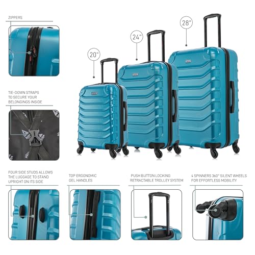 Image of InUSA ENDURANCE Luggage with Spinner Wheels | Spacious Durable Lightweight Hardshell Suitcase, Travel Sets with Handle and Trolley | (20in, 24in, 28in) 3 Piece Luggage Set | Teal