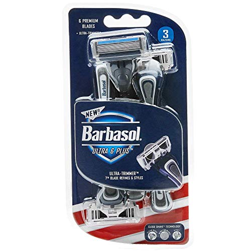 Barbasol Ultra 6 Plus, Premium 6-Blade Disposable Razors | Disposable Shaving Razor Bundle | Close Shave Technology, UltraTrimmer 7th Blade, Pivoting Head (1 Pack / 3 Total Razors) image 2
