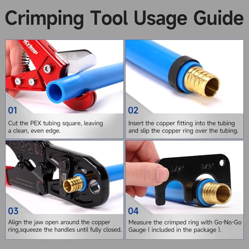 iCrimp Combo Pex Pipe Crimping Tool Kit for 1/2 and 3/4-inch Copper Ring, Meets ASTM 1807, Copper Ring Crimper, Removal Tool and Pex Tubing Cutter Fittings by IWISS - Image 4