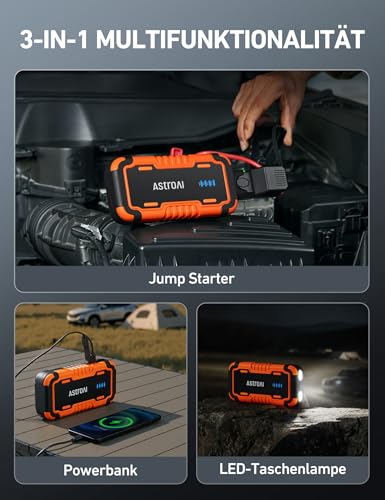 LED-Lampe und greifbaren Gummigriff für einfache Handhabung im Autoalltag. - Detailansicht von AstroAI P10 Starthilfe...