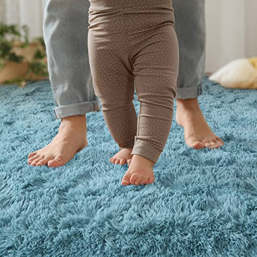 Yj.gwl Soft Area Rugs For Bedroom Living Room Plush Fluffy Rug 4X6 Feet, Turquoise Green Shag Rug Carpet Non Shedding For Nursery Playroom Dorm, Indoor Modern Fuzzy Rug For Kids Girls Room Home Decor #TOP2
