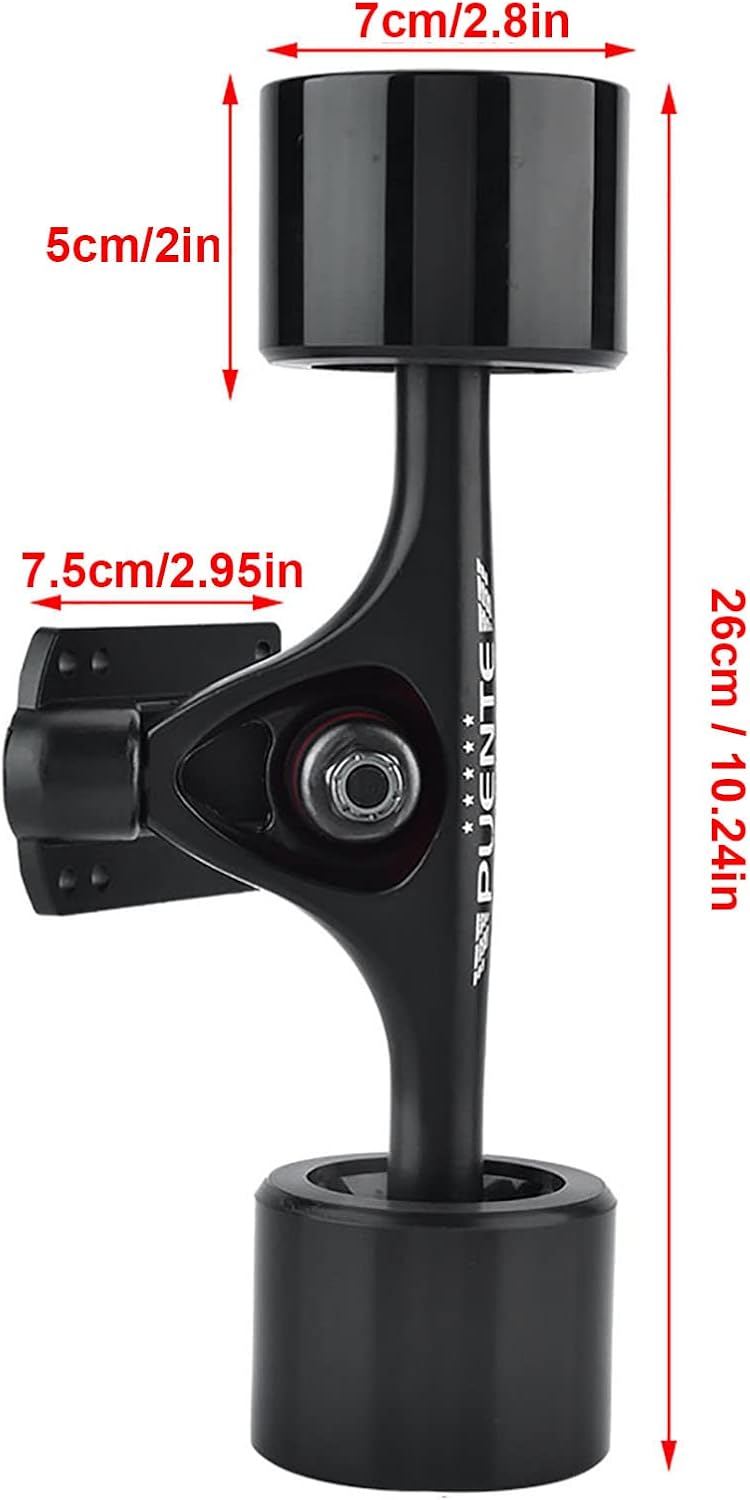 Skateboard Truck High Durability Longboard Truck with Skate Wheel Pad Bearing Bolt 2pcs/set (Black shaft black wheel)