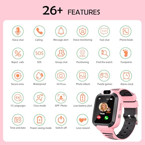 EUNICECG Montre Connectée Enfant pour Garçon Fille avec GPS Localisateur Modèle de Classe Jeux Téléphone SOS Étanche IP68 Réveil Smartwatch pour Adolescents Digitale Montre Enfant Cadeaux Anniversaire