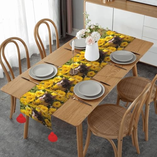 Chemin de table de Noël intérieur extérieur déco table de fête chat 35x152