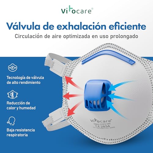 Miniatura 4 de Vitocare Máscara Ffp3 Con Válvula, 5x, 10 O 20 Unidades, Máscara De Protección Respiratoria Con Aro Nasal Ajustable, Máscara Antipolvo Con Forma Ergonómica, Protector Bucal Con Microfiltro 5
