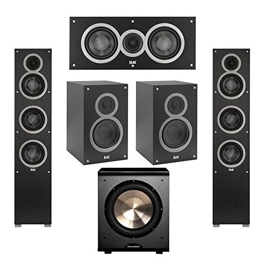 Elac 5.1 System with 2 Debut F5 Floorstanding Speakers, 1 Debut C5 Center Speaker, 2 Debut B5 Bookshelf Speakers, 1 BIC/Acoustech Platinum Series PL-200 Subwoofer