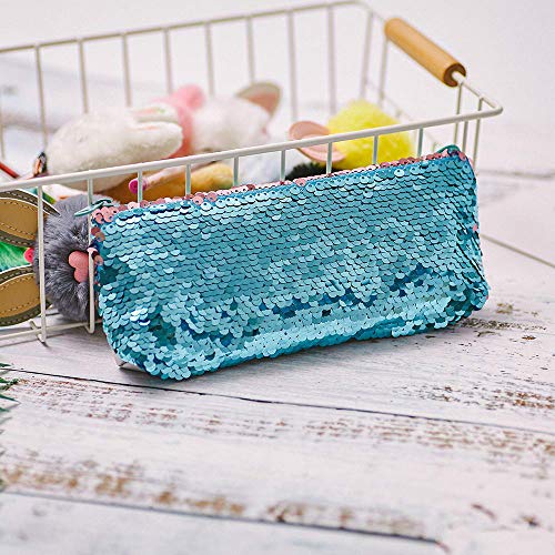 Estuche de lápices de colores reversible con lentejuelas para la escuela, artículos de papelería BTS, estuche de lápices, caja de lápices, herramientas escolares, color azul