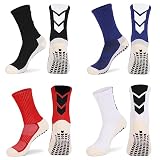 QCWQMYL Non Slip Soccer Grip Socks Mens 4 Pairs Hospital Socks for Football Basketball Pilates Balle