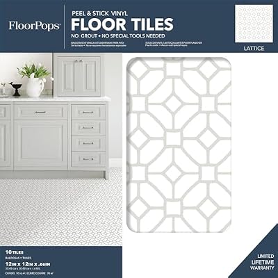 FloorPops FP2946 Lattice Peel Stick Floor Tiles, White & Off-White