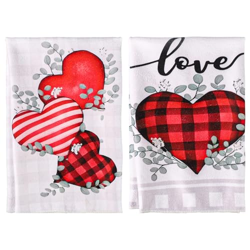 lasuroa 2pz Strofinacci di San Valentine, 40x60cm Set di Asciugamani da Cucina Super Assorbenti di San Valentine Asciugamani per le Mani Strofinacci Cuore per Asciugare Piatti Pentole Padelle Pentole