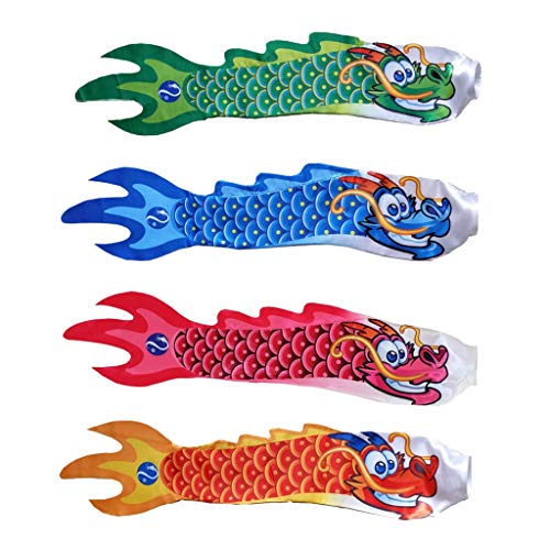 HomeDecTime 4 Pieces Dragon Windsock Flags, Koinobori, Ornament Streamer Hanging Decor - 70cm