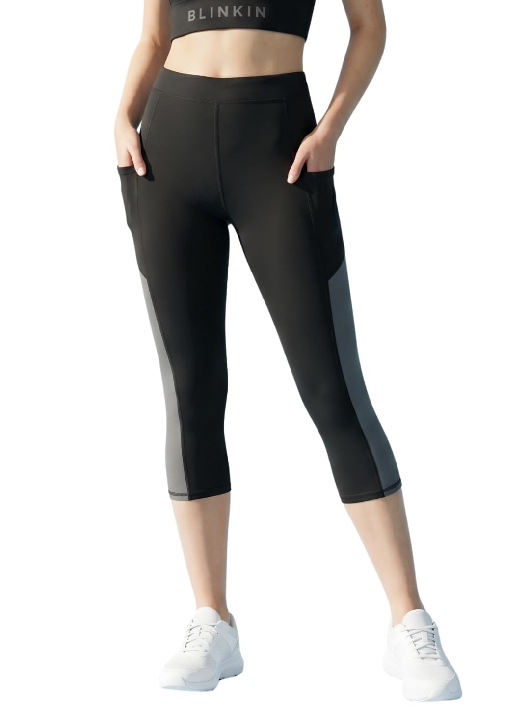 BLINKIN Women's 3/4 Gym Wear Tights for Women with Side Pockets : Perfect for Active Wear, Yoga & Cardio Workouts - The Ultimate Gym Pants for Woman Workout (Capri-258)