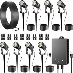 All-in-One Outdoor Low Voltage Landscape Lighting Kit, LED Landscape Spot Lights with 60W Transformer and 65FT Wire, Waterproof Outside Spotlights for Yard, Garden, Tree, Pathway, House, 3000K, 8 Pack