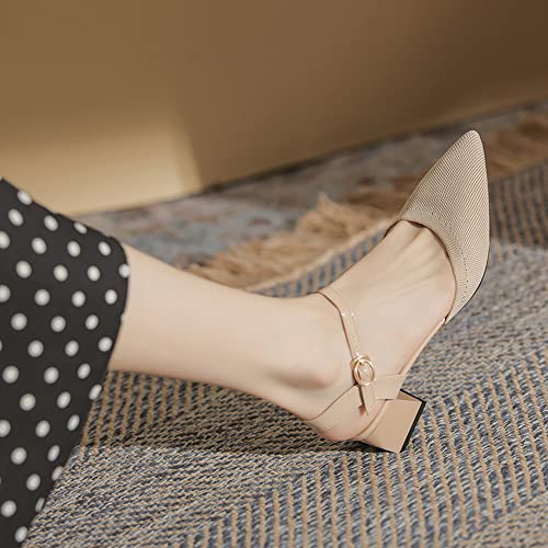 Youngshow Block Heels For Women Comfortable Heels Wedding Dress Shoes Womens Pump Heels Classic Solid Color Pointed-Toe Pumps Nude Heels For Women Casual Pump Shoe Women Office Work Heels Beige #TOP5