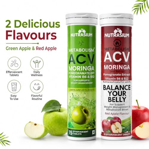 Image of Nutrasium ACV Moringa Metabolism Plus | Apple Cider Vinegar Effervescent Tablet | For Supports Weight Loss, Control Cravings, Convert Fat Into Energy, Boost Energy & Immunity | 30 Tablets Mix Fruit