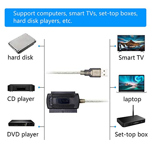 Image of SinLoon USB to SATA IDE Converter Cable Adapter USB 2.0 to 2.5 /3.5 /5.25in IDE and SATA Adapter Cable for Personal Computer, Laptop, DVD Player (1.8FT, Silver, Black)