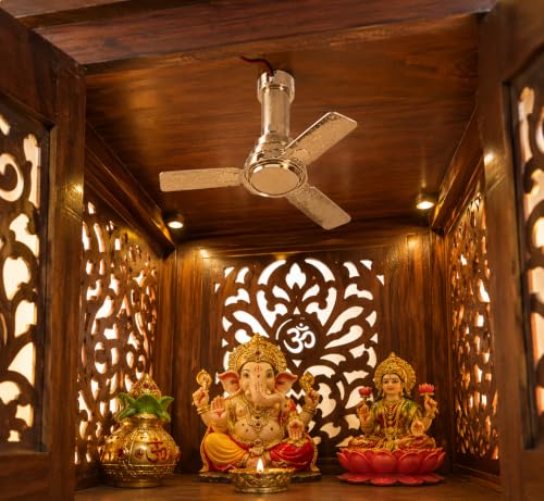 Image of TULSI AGARBATTI & POOJA HOUSE Mini Ceiling Fan for Temple | 6 x 4 Inch Small Mandir Fan with 12V Adapter | High Speed Low Noise Pooja Room Cooling